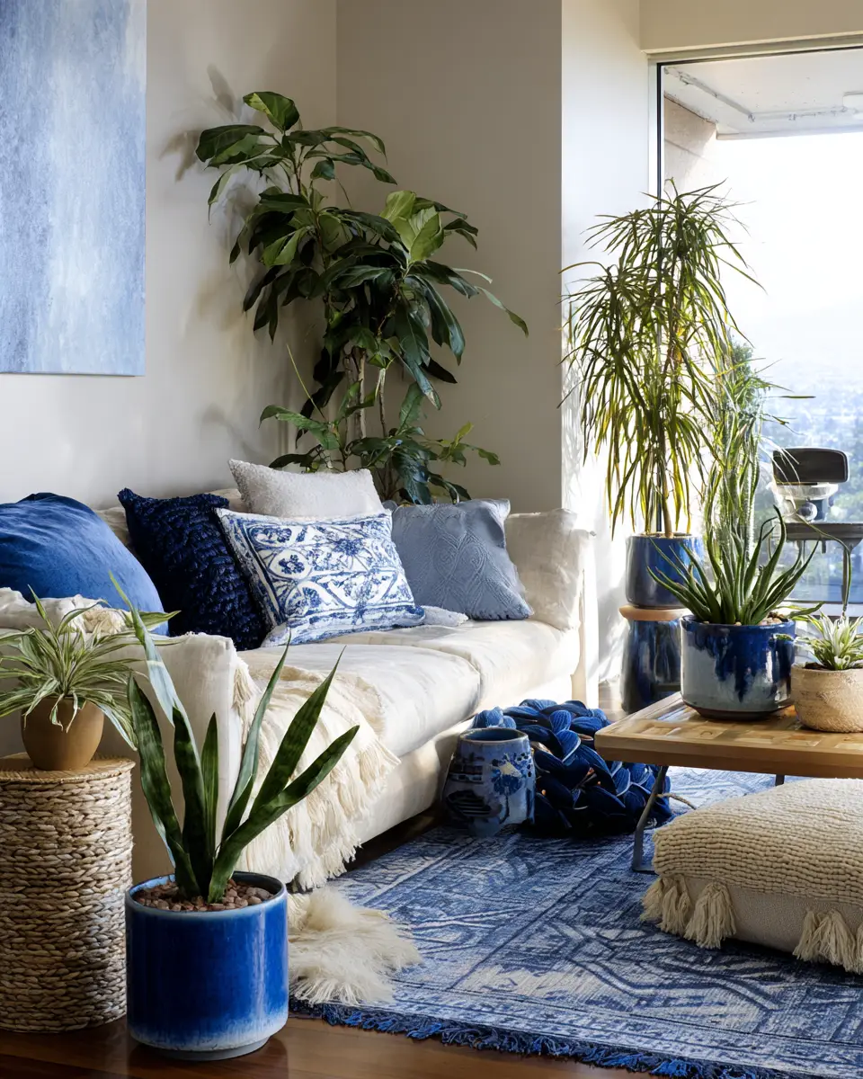 Blue Japandi Living Room Decor Ideas