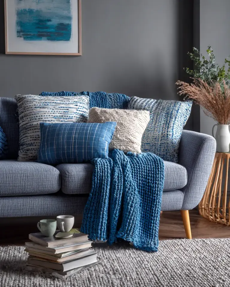 Blue Mid-Century Modern Living Room Decor Ideas - Featured