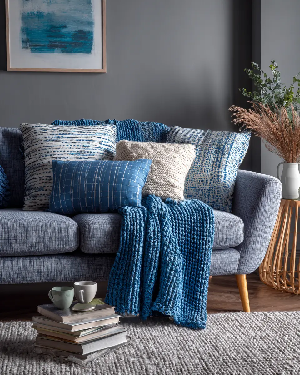 Blue Mid-Century Modern Living Room Decor Ideas - Featured