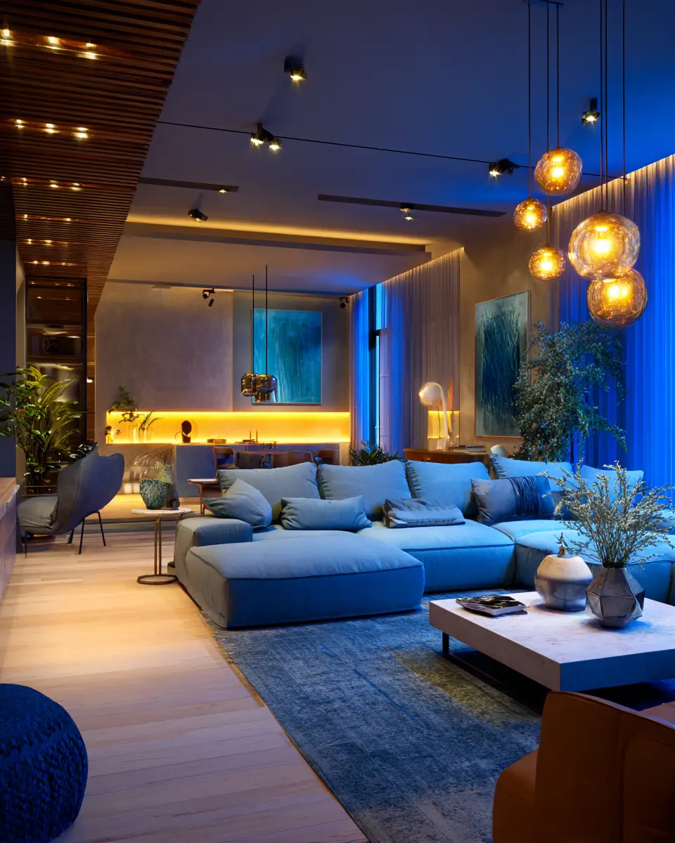 Blue Mid-Century Modern Living Room Decor Ideas