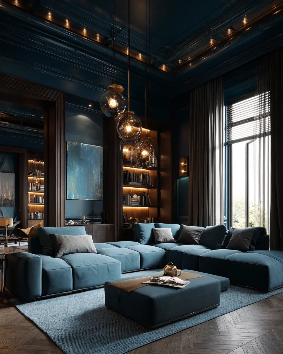 Blue Mid-Century Modern Living Room Decor Ideas