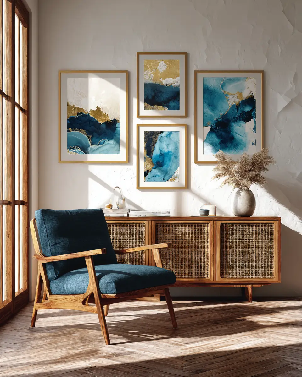 Blue Mid-Century Modern Living Room Decor Ideas