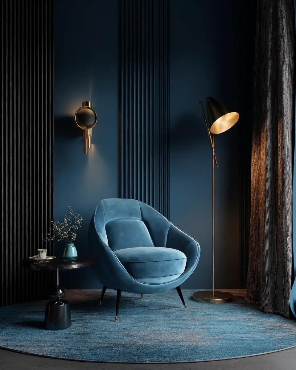 Blue Mid-Century Modern Living Room Decor Ideas