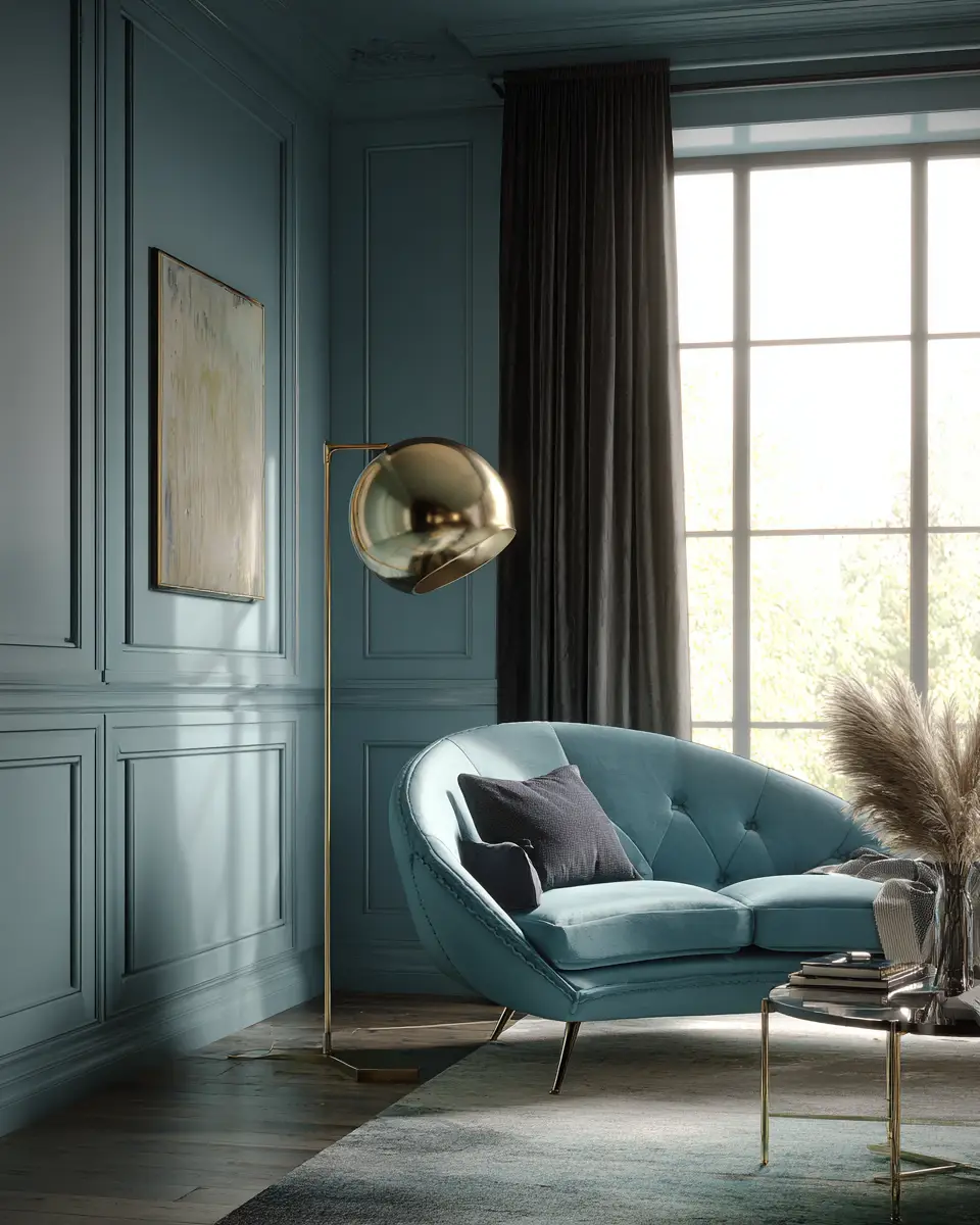 Blue Mid-Century Modern Living Room Decor Ideas