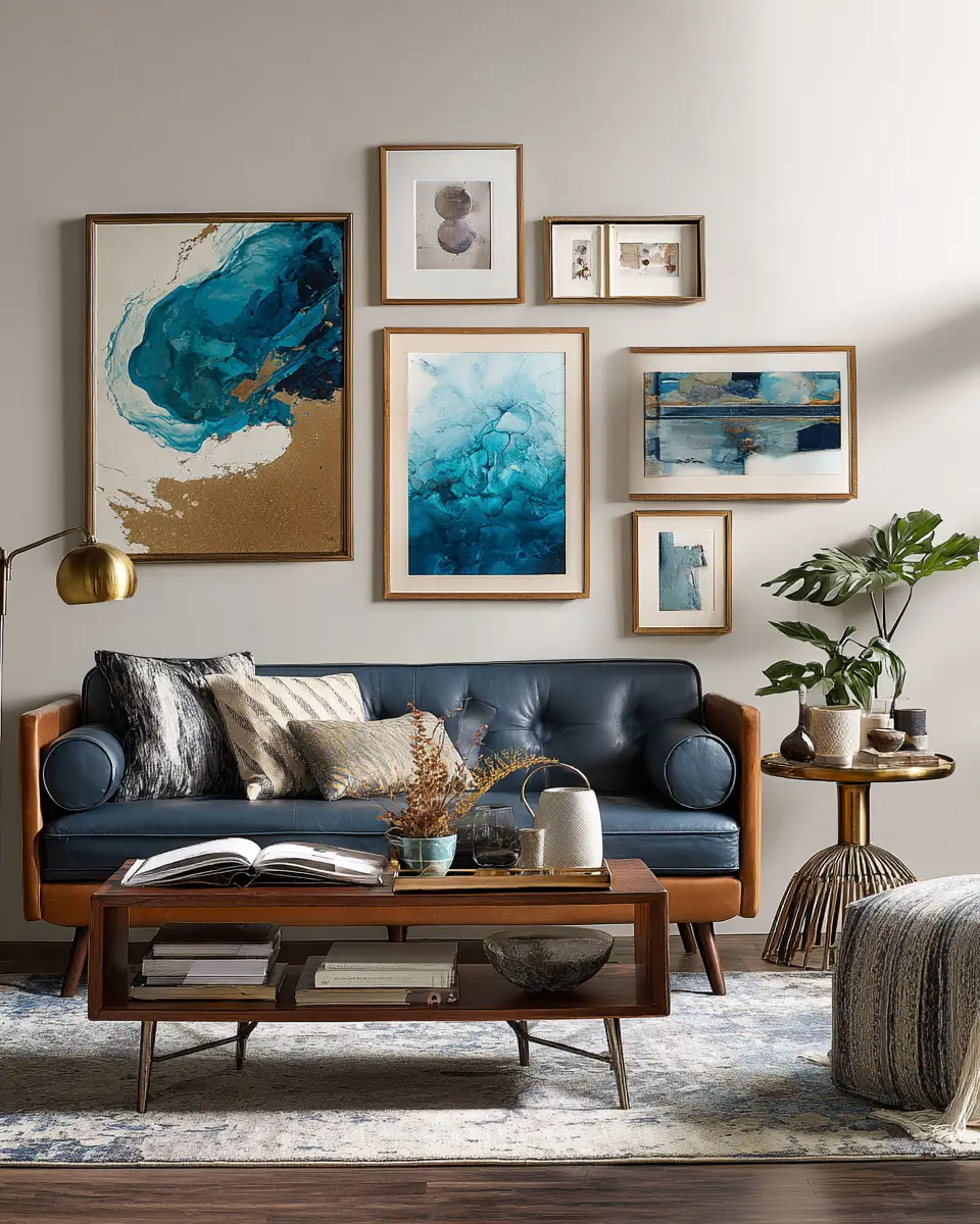 Blue Mid-Century Modern Living Room Decor Ideas