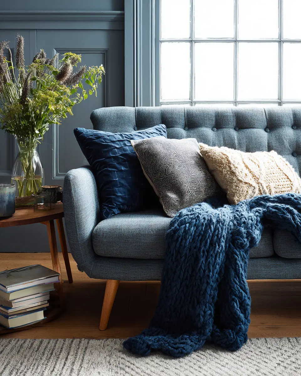 Blue Mid-Century Modern Living Room Decor Ideas