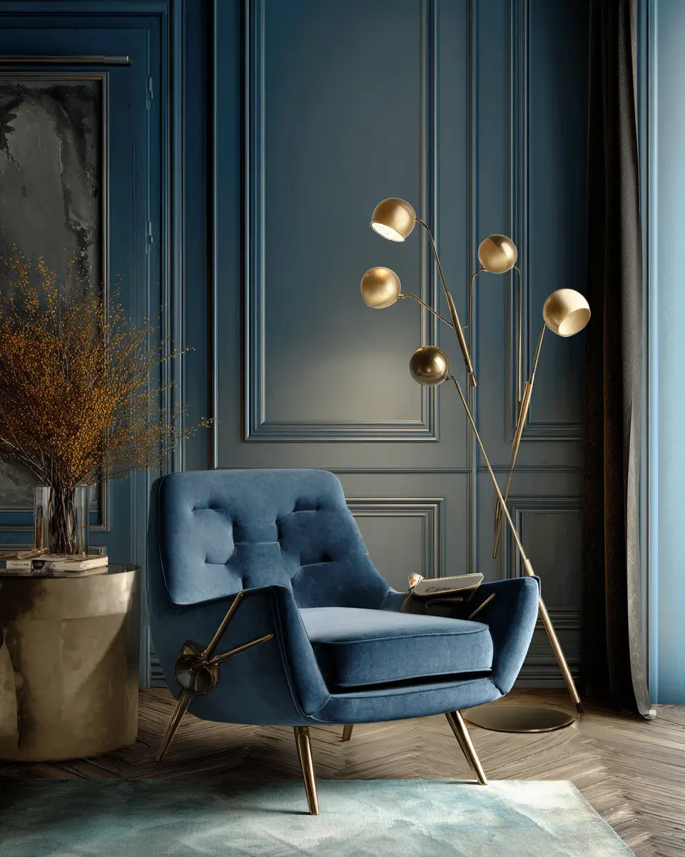 Blue Mid-Century Modern Living Room Decor Ideas