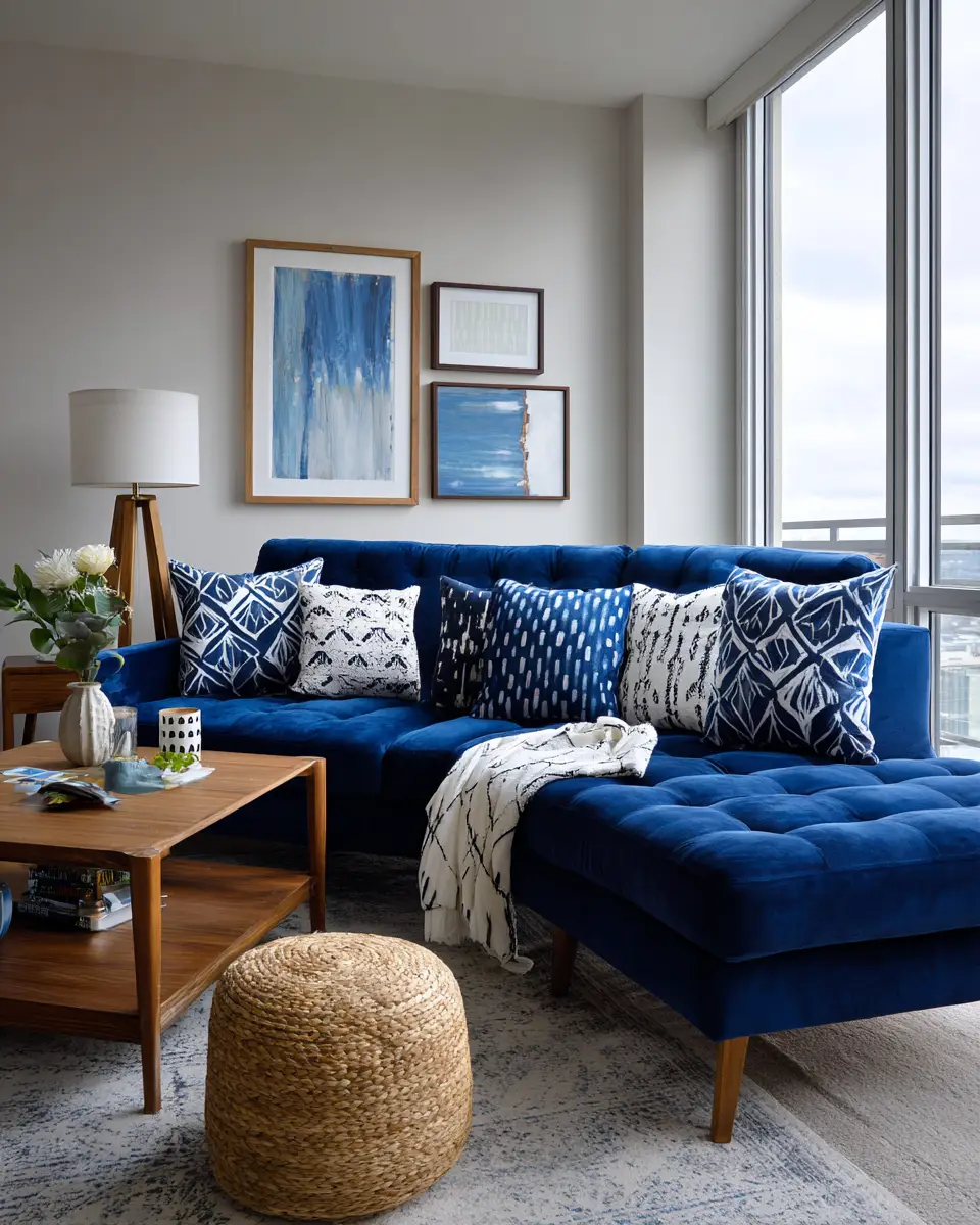 Blue Mid-Century Modern Living Room Decor Ideas