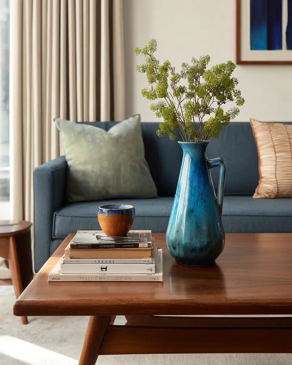 Blue Mid-Century Modern Living Room Decor Ideas