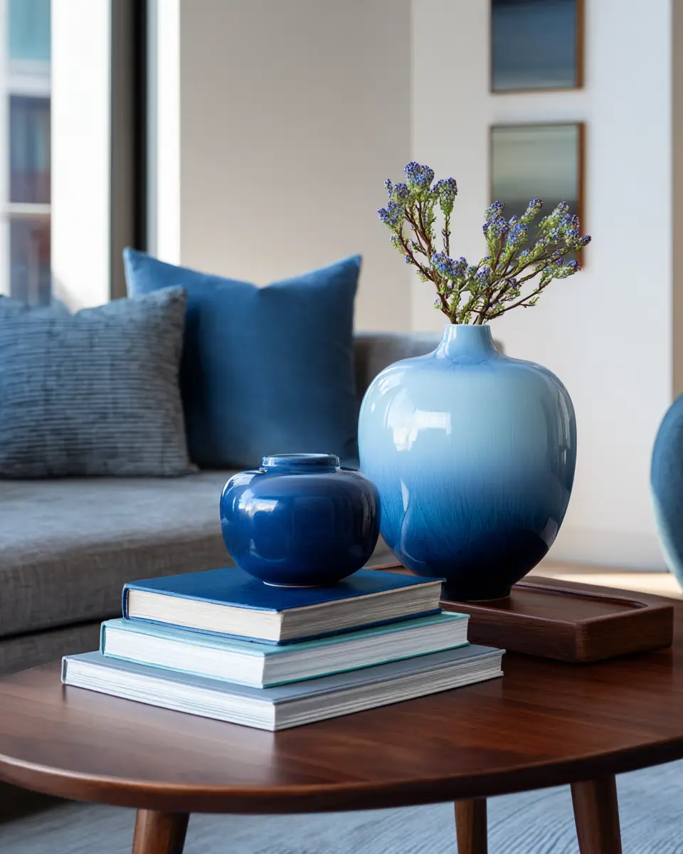 Blue Mid-Century Modern Living Room Decor Ideas