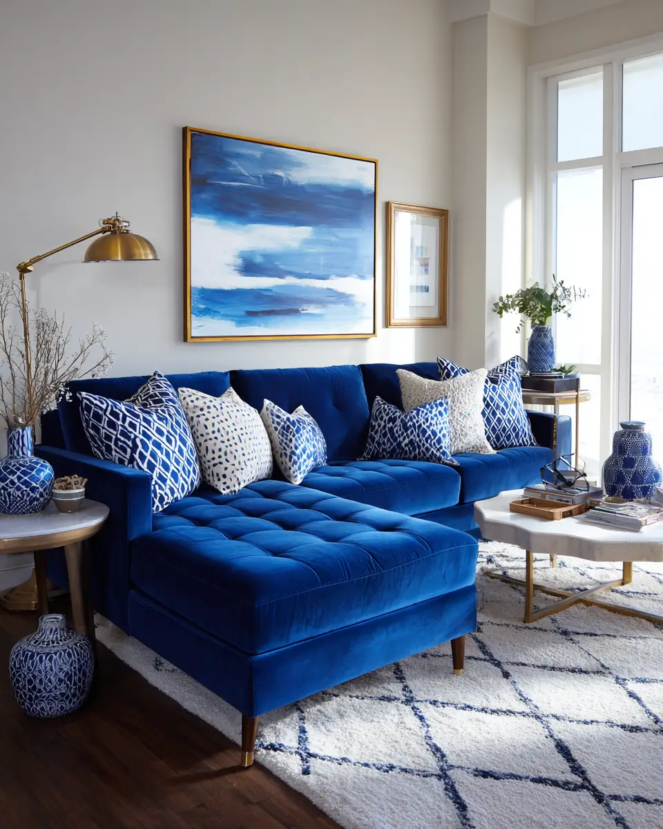 Blue Mid-Century Modern Living Room Decor Ideas