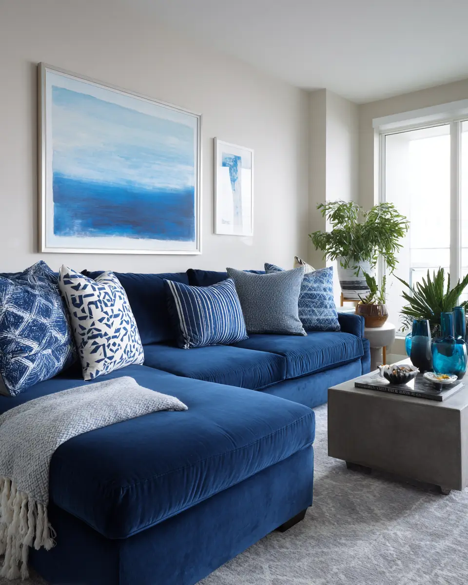 Blue Mid-Century Modern Living Room Decor Ideas