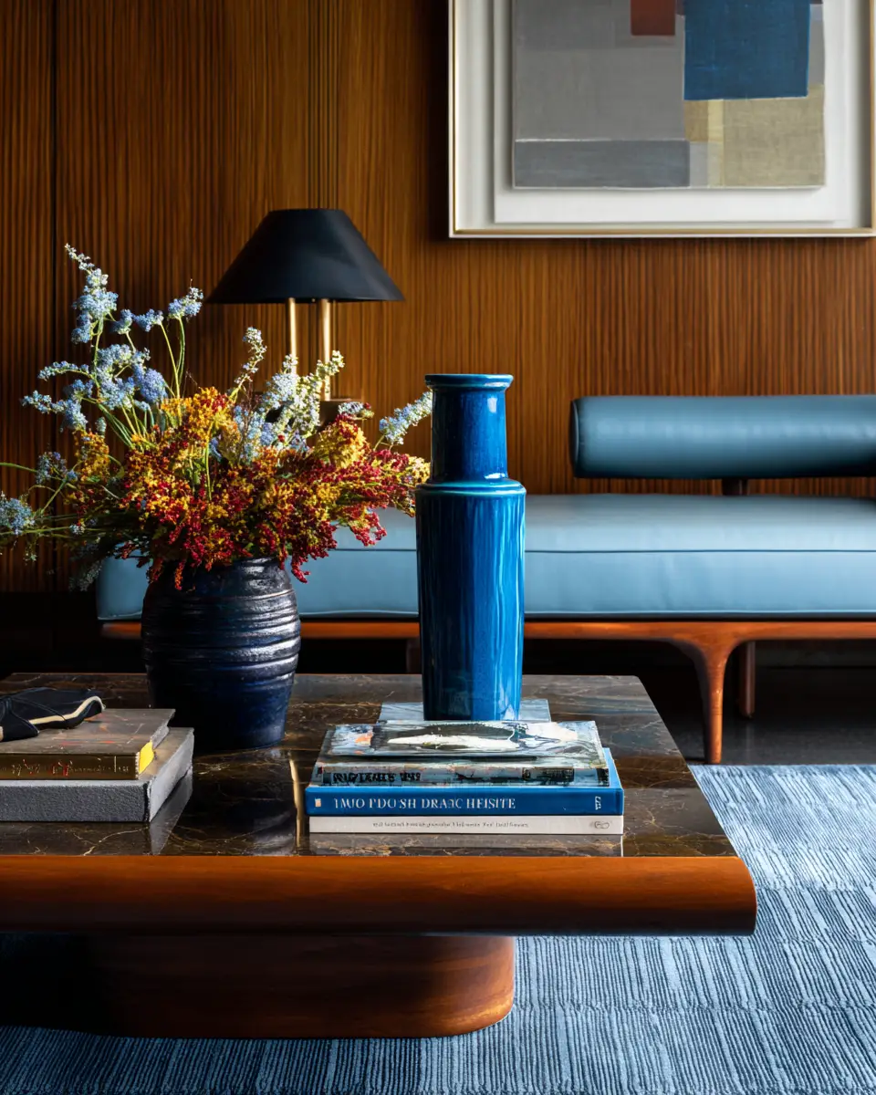 Blue Mid-Century Modern Living Room Decor Ideas