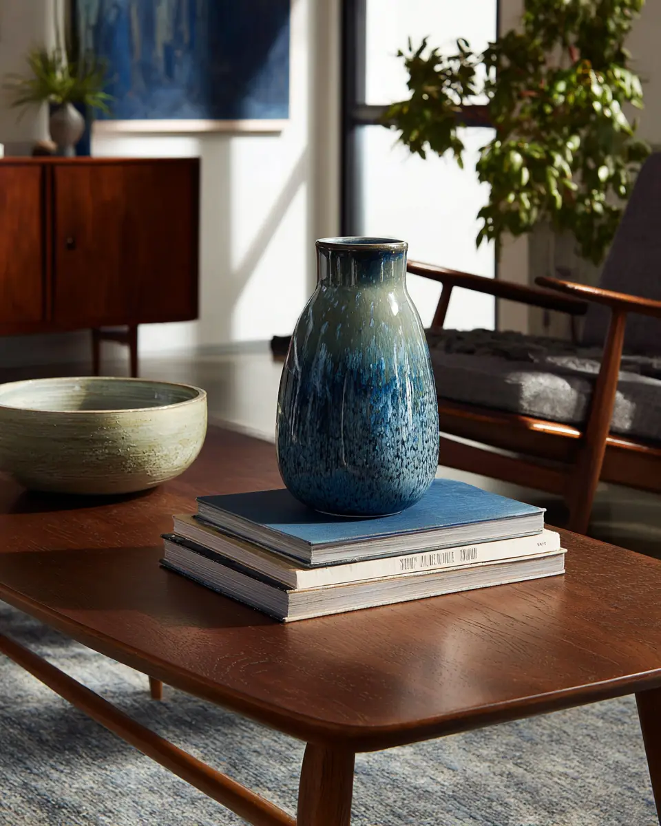 Blue Mid-Century Modern Living Room Decor Ideas