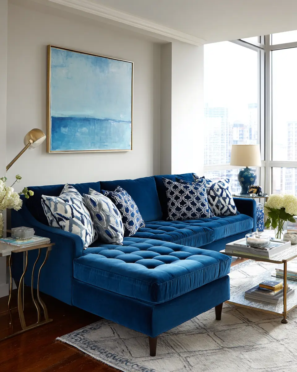 Blue Mid-Century Modern Living Room Decor Ideas