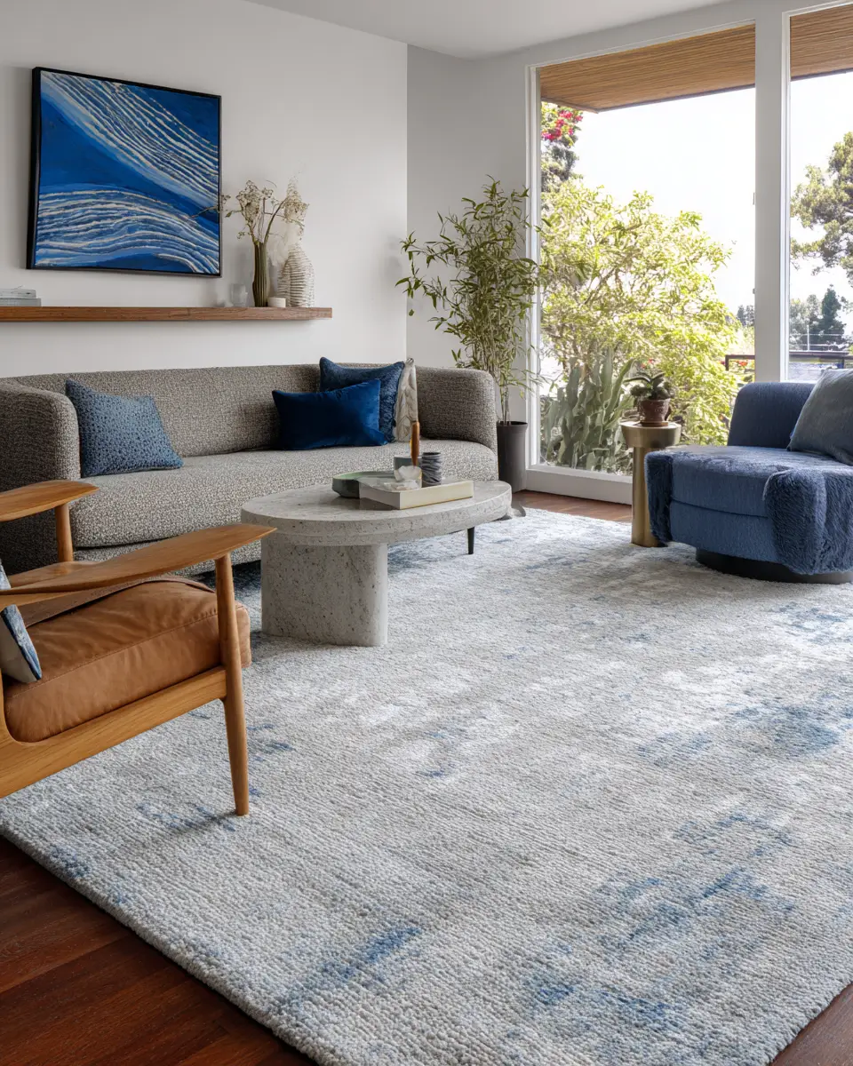 Blue Mid-Century Modern Living Room Decor Ideas
