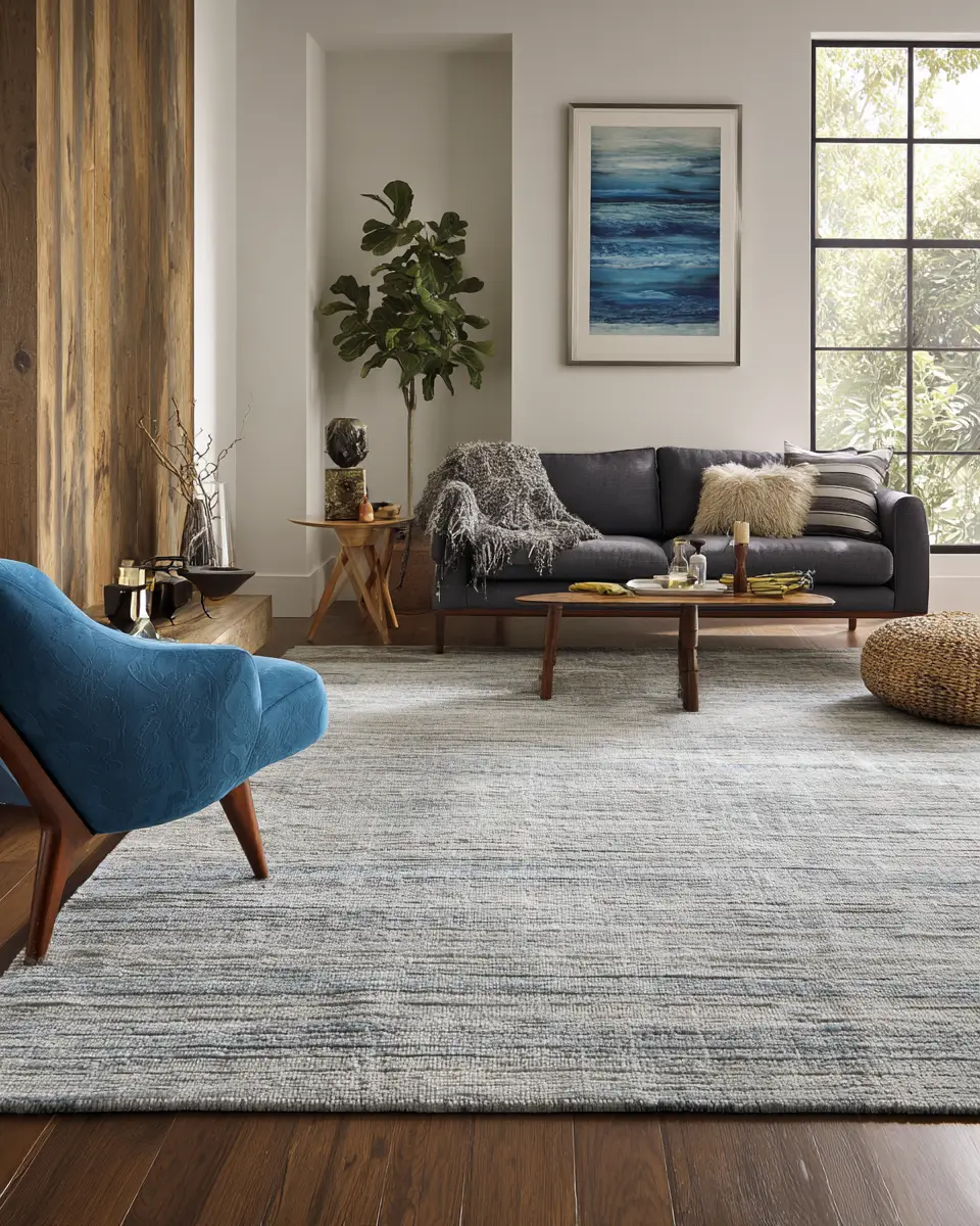 Blue Mid-Century Modern Living Room Decor Ideas