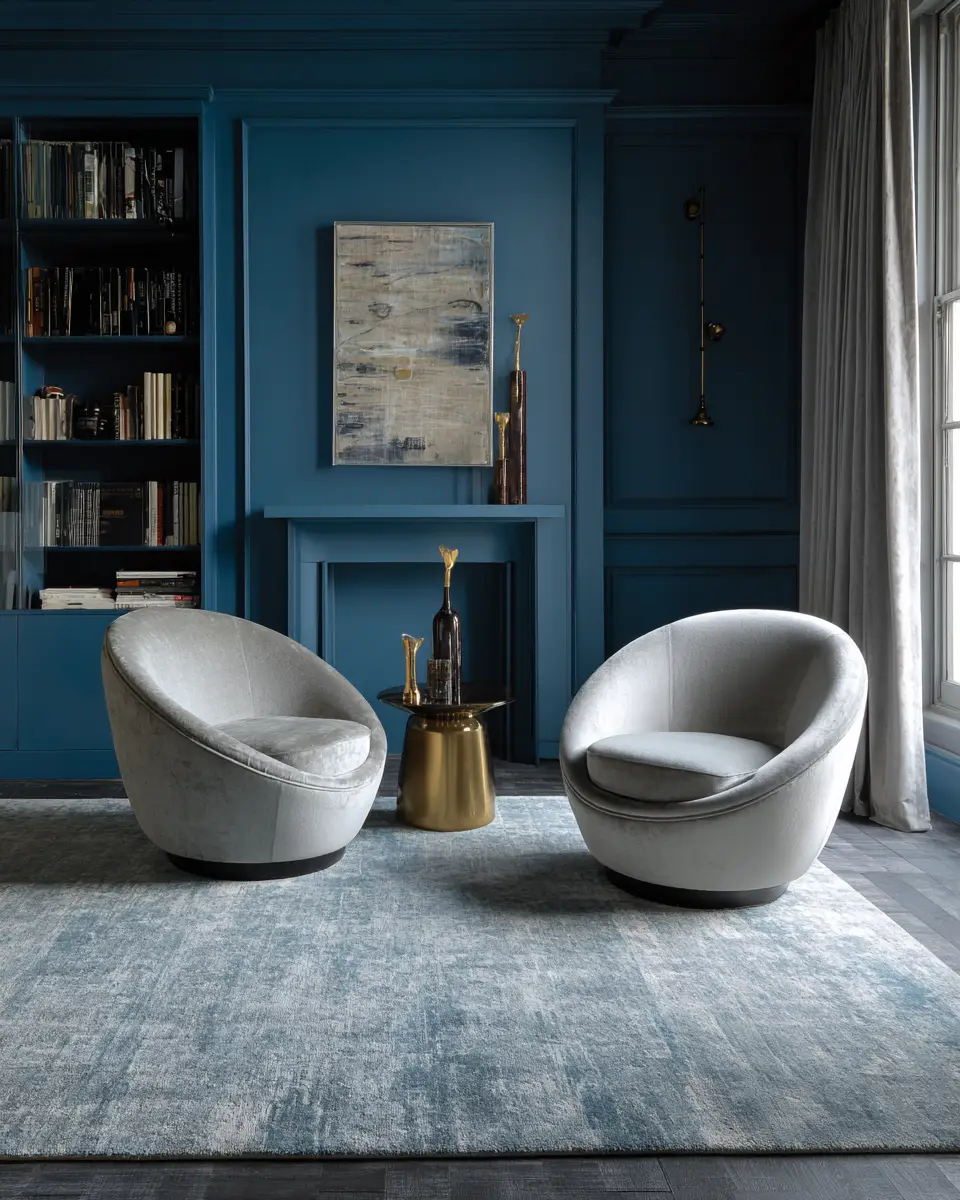 Blue Mid-Century Modern Living Room Decor Ideas