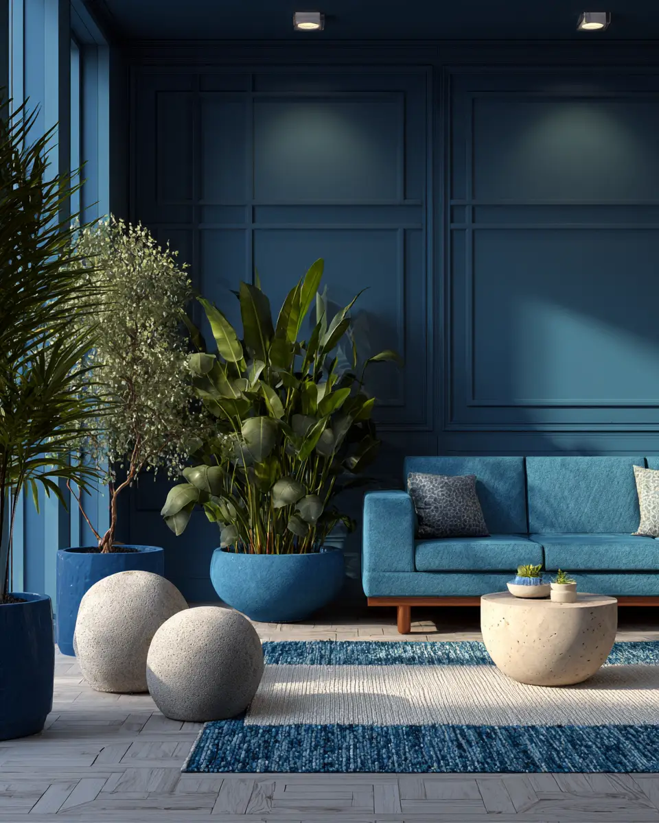 Blue Mid-Century Modern Living Room Decor Ideas