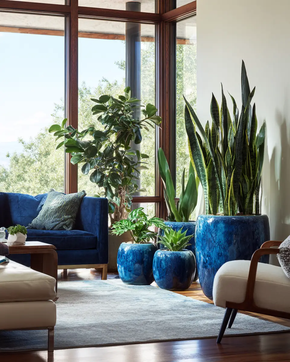 Blue Mid-Century Modern Living Room Decor Ideas
