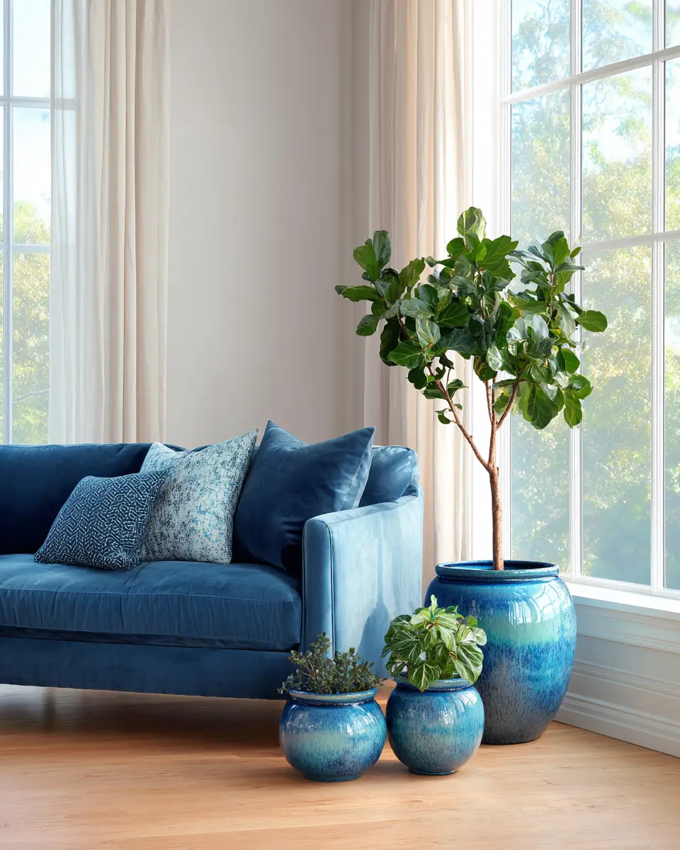 Blue Mid-Century Modern Living Room Decor Ideas