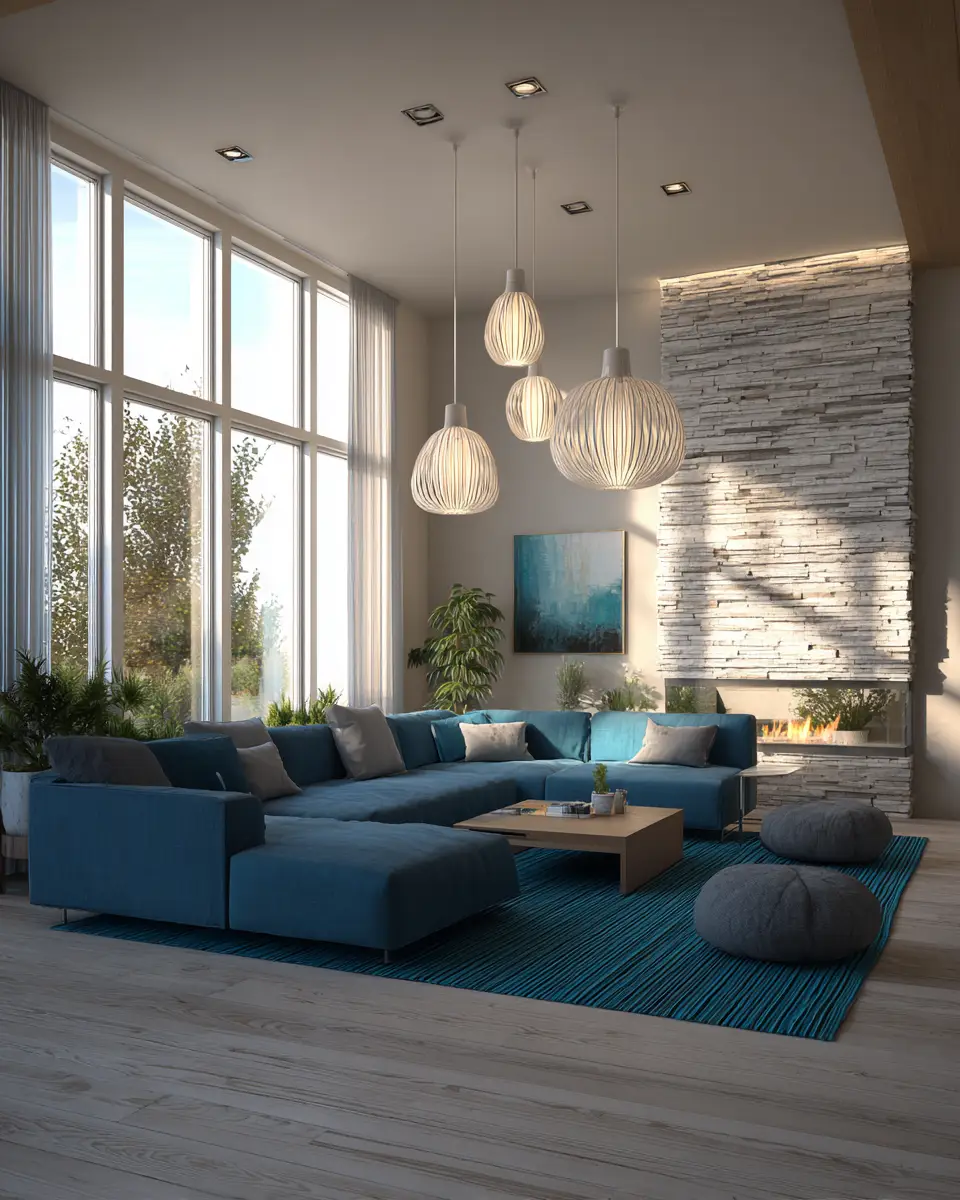 Blue Mid-Century Modern Living Room Decor Ideas