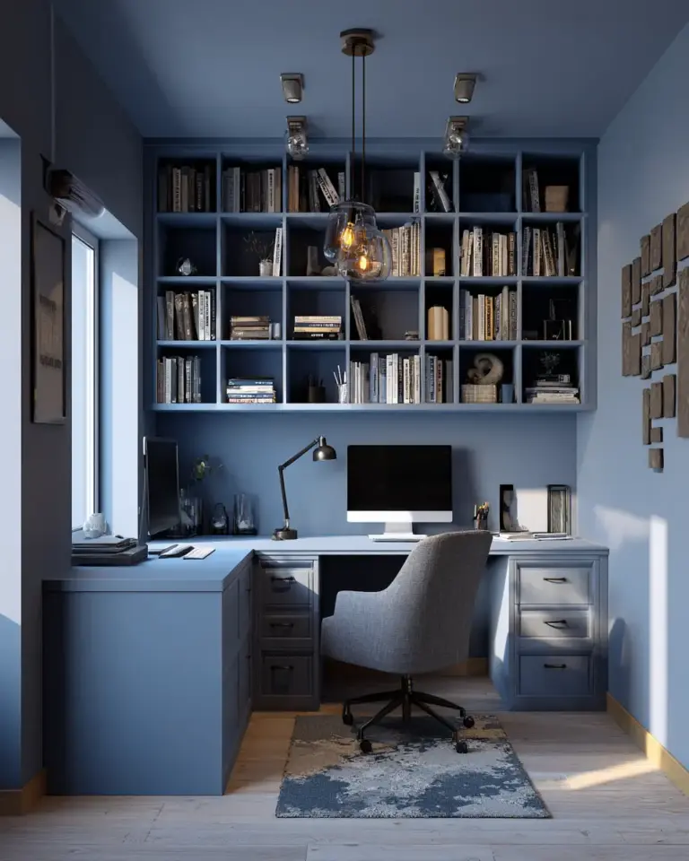 Blue Transitional Home Office Decor Ideas - Featured