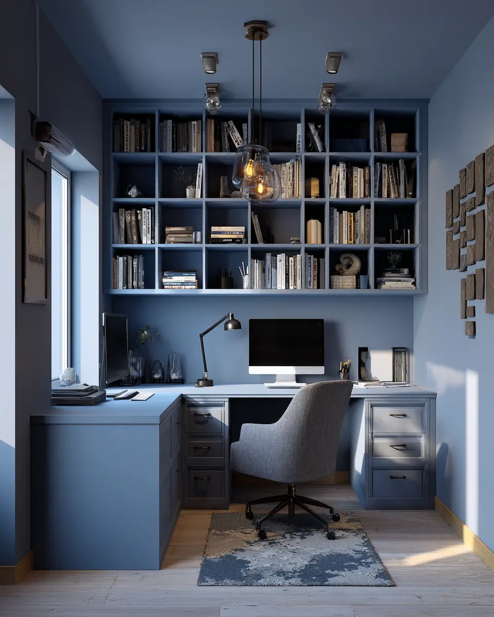Blue Transitional Home Office Decor Ideas - Featured