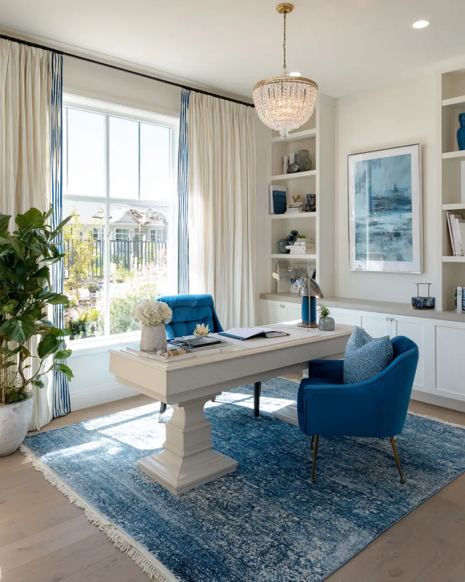 Blue Transitional Home Office Decor Ideas