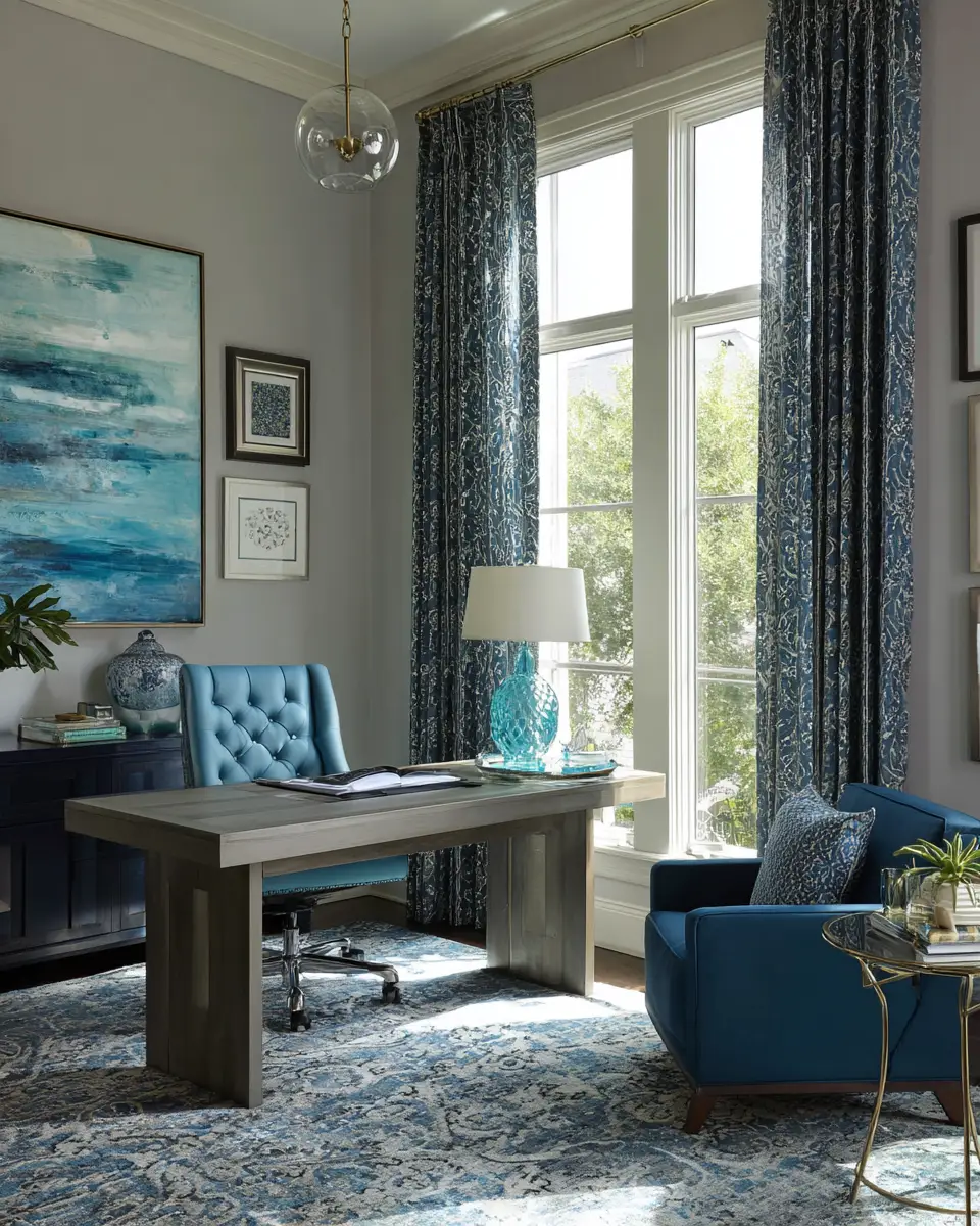 Blue Transitional Home Office Decor Ideas