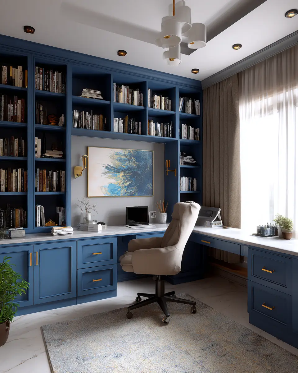 Blue Transitional Home Office Decor Ideas