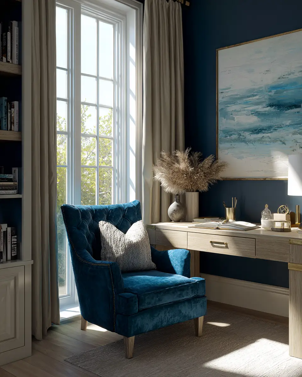 Blue Transitional Home Office Decor Ideas