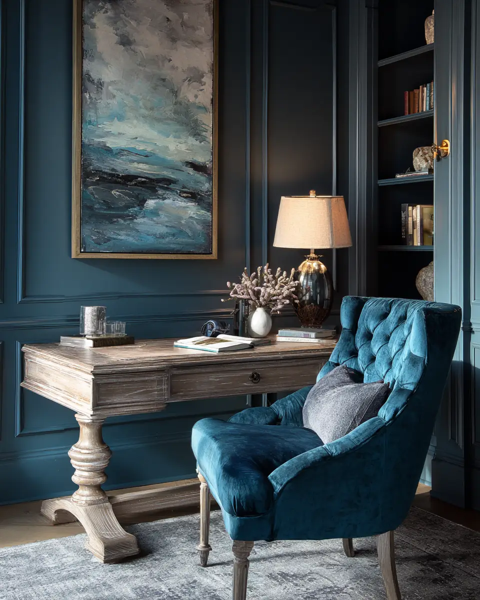Blue Transitional Home Office Decor Ideas
