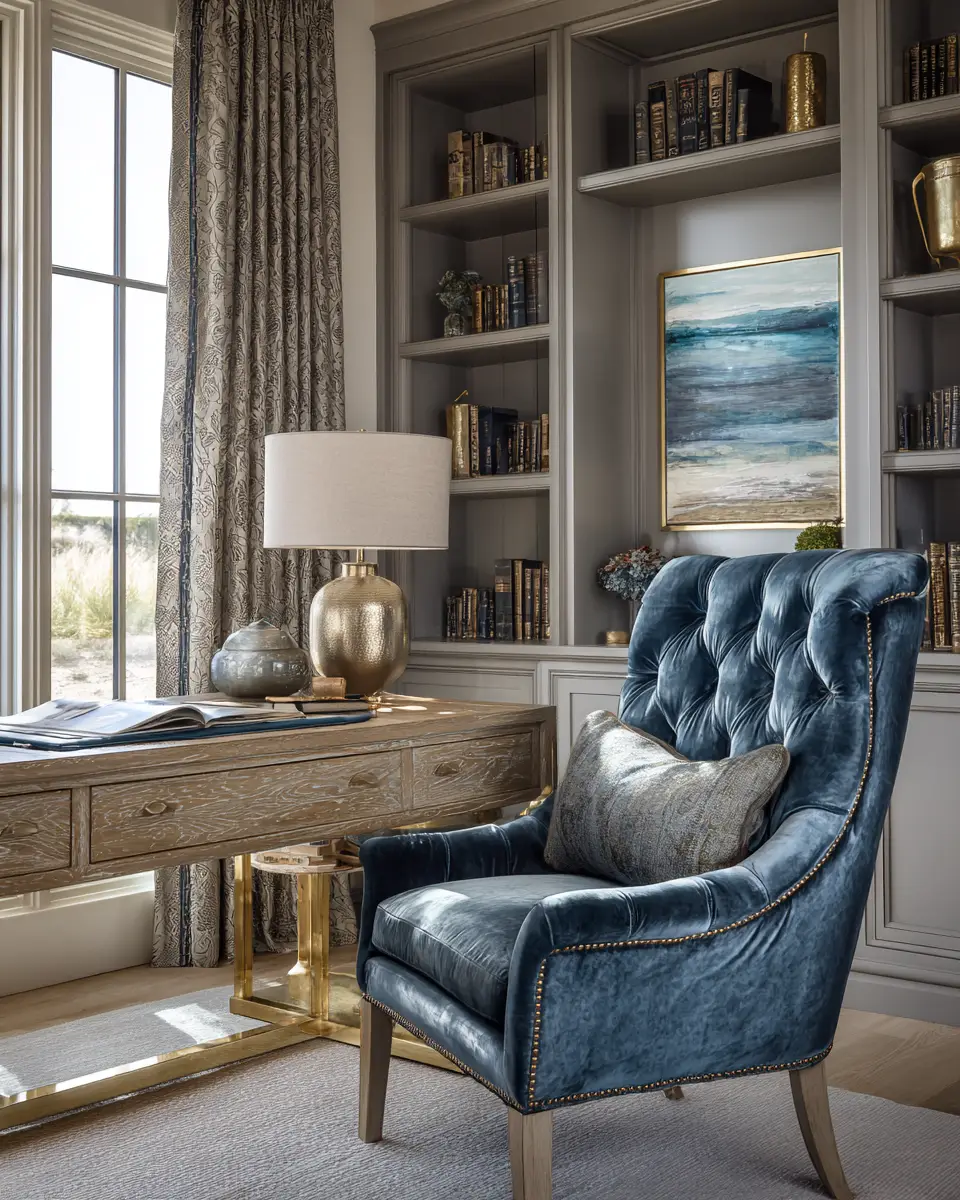 Blue Transitional Home Office Decor Ideas