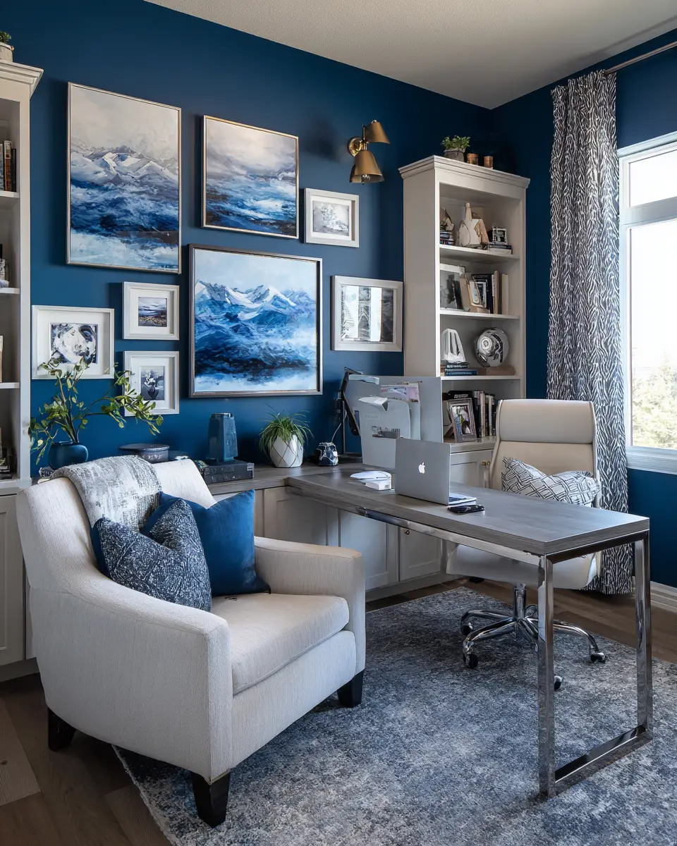 Blue Transitional Home Office Decor Ideas