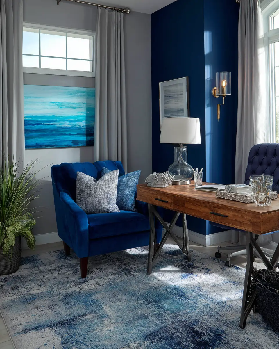 Blue Transitional Home Office Decor Ideas