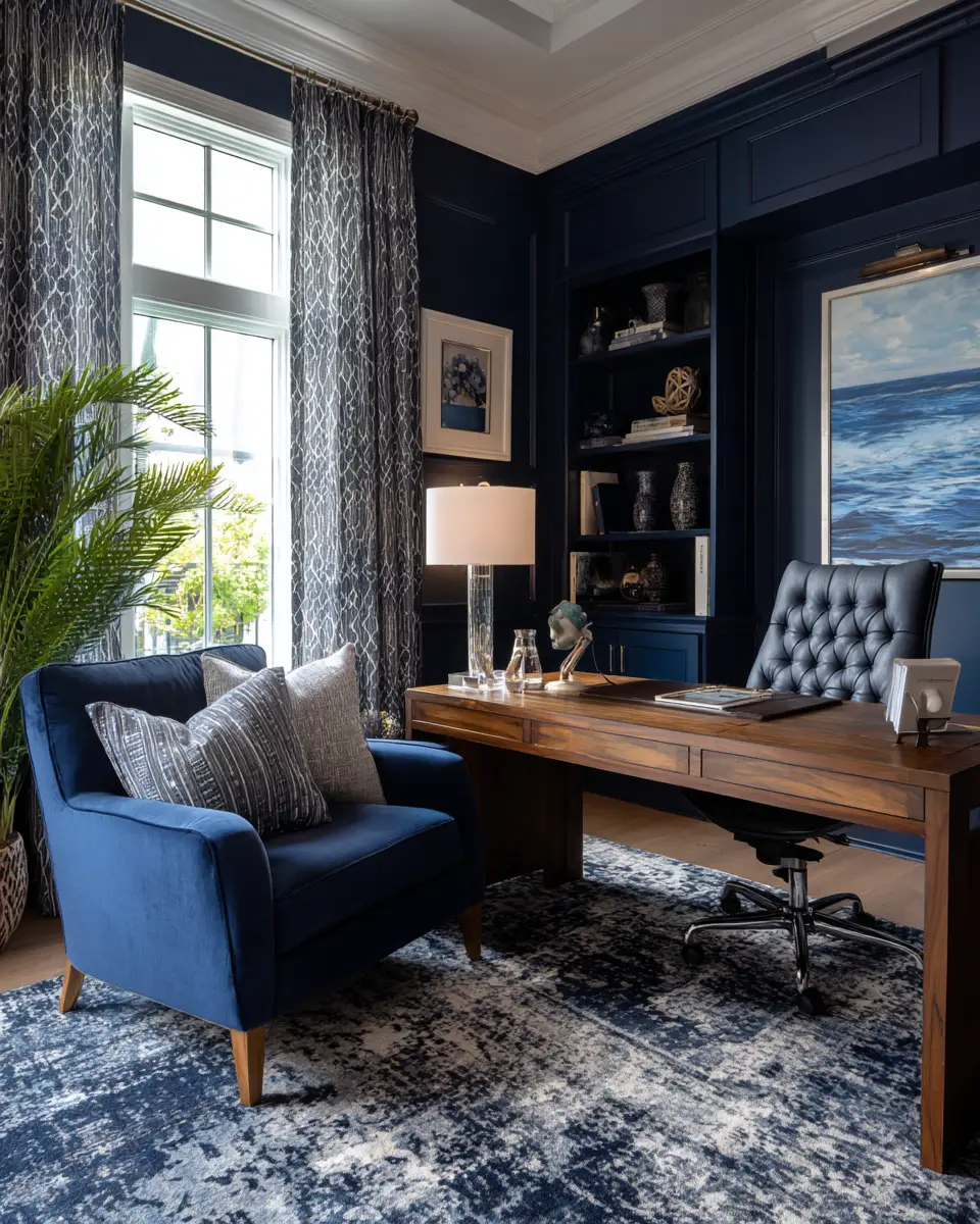 Blue Transitional Home Office Decor Ideas