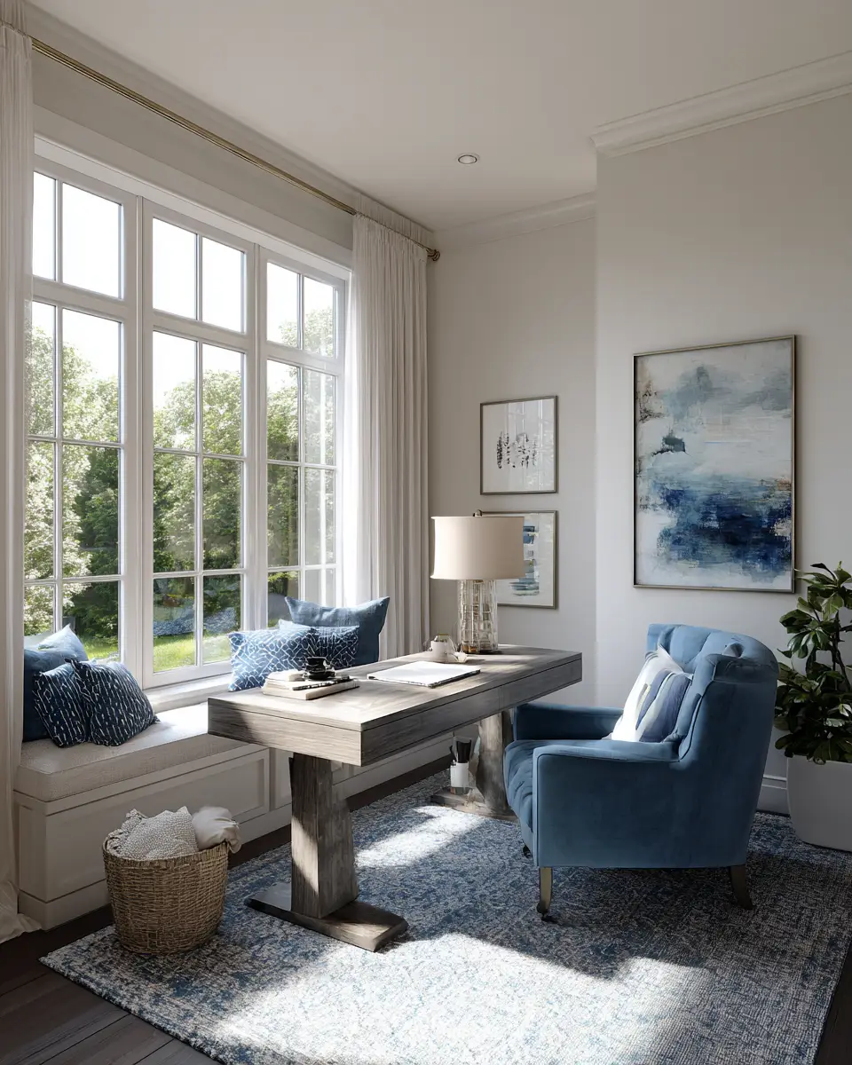 Blue Transitional Home Office Decor Ideas