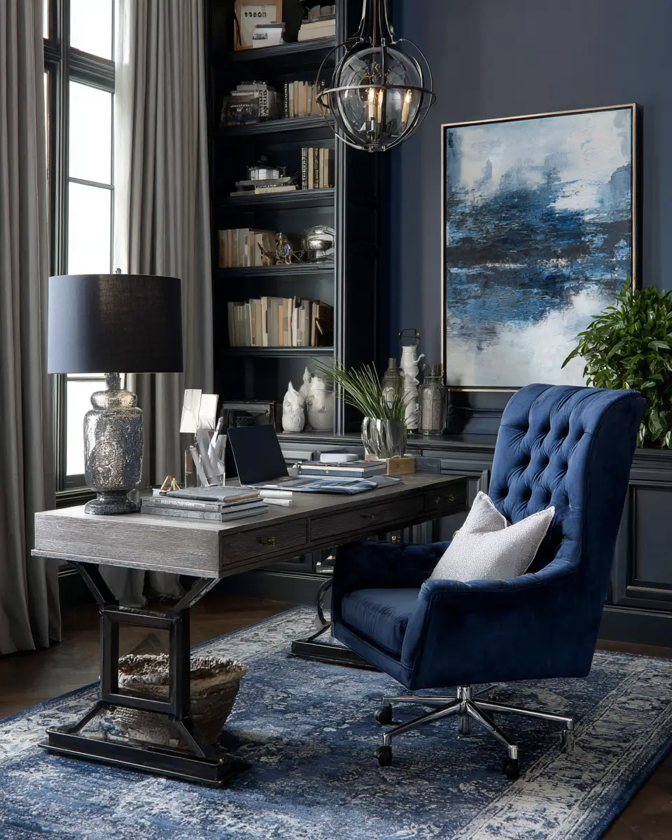 Blue Transitional Home Office Decor Ideas