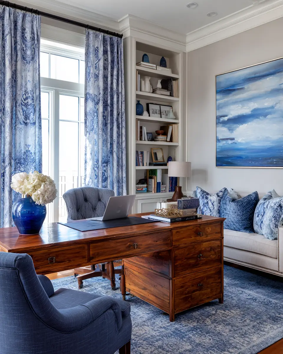 Blue Transitional Home Office Decor Ideas