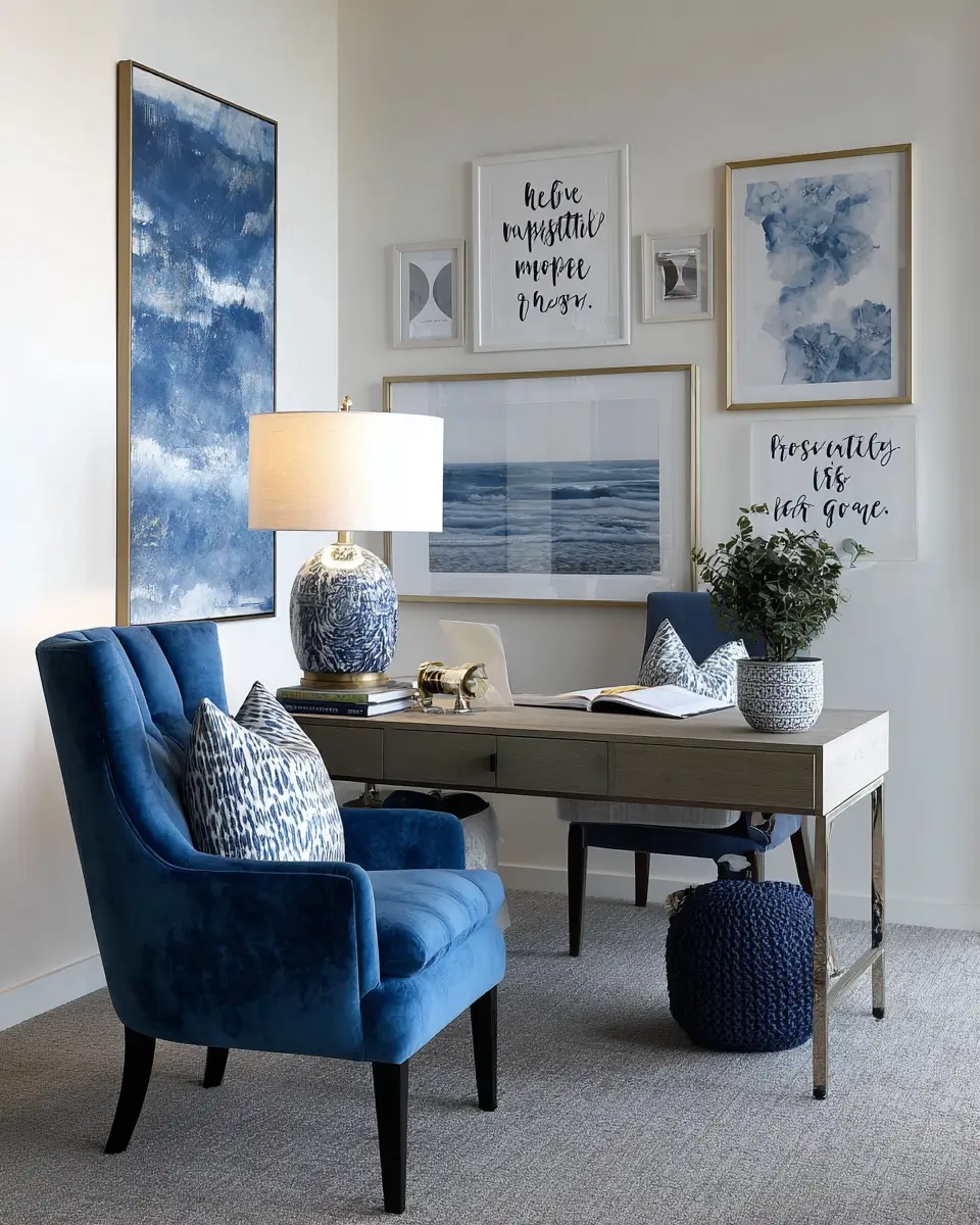 Blue Transitional Home Office Decor Ideas