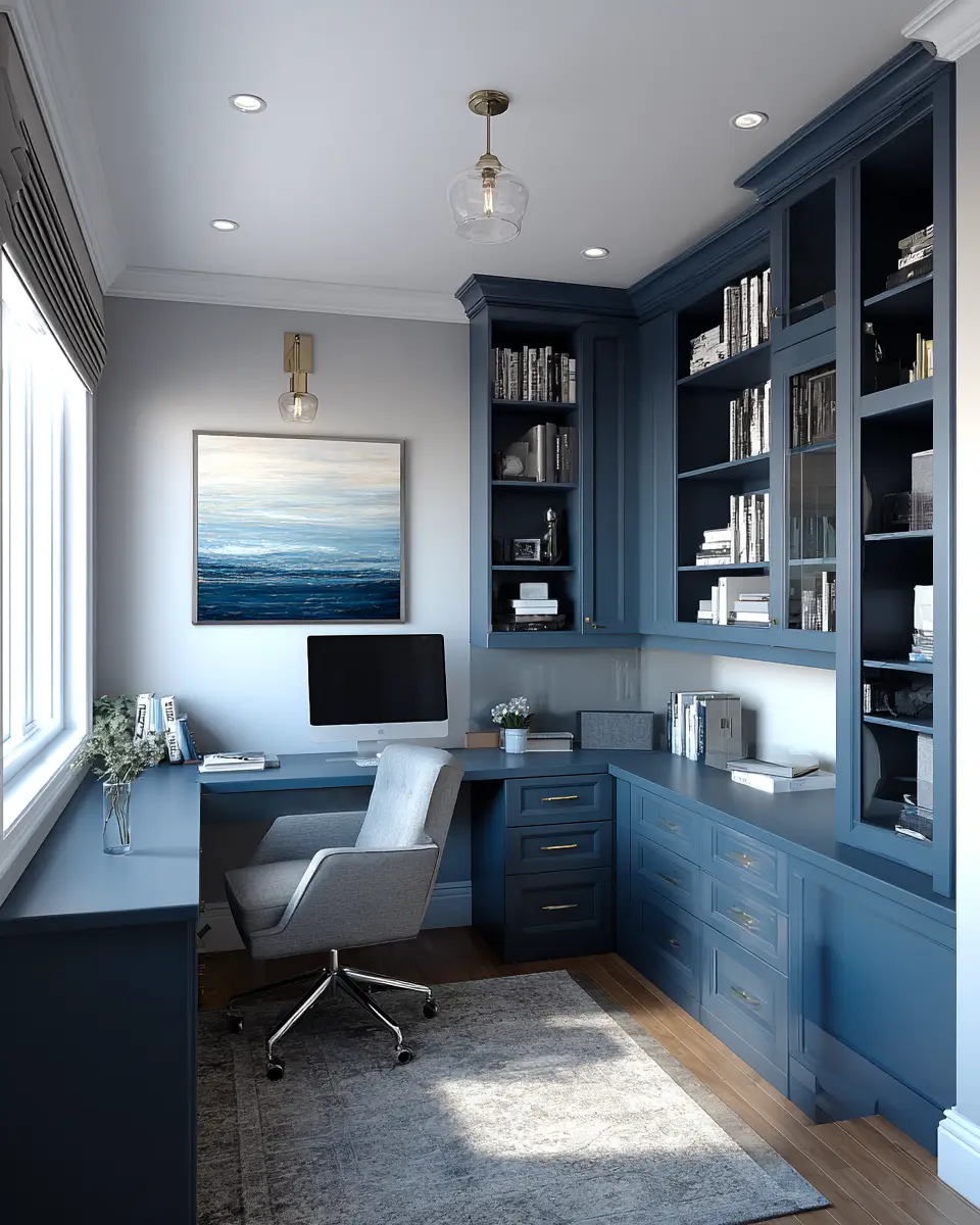 Blue Transitional Home Office Decor Ideas