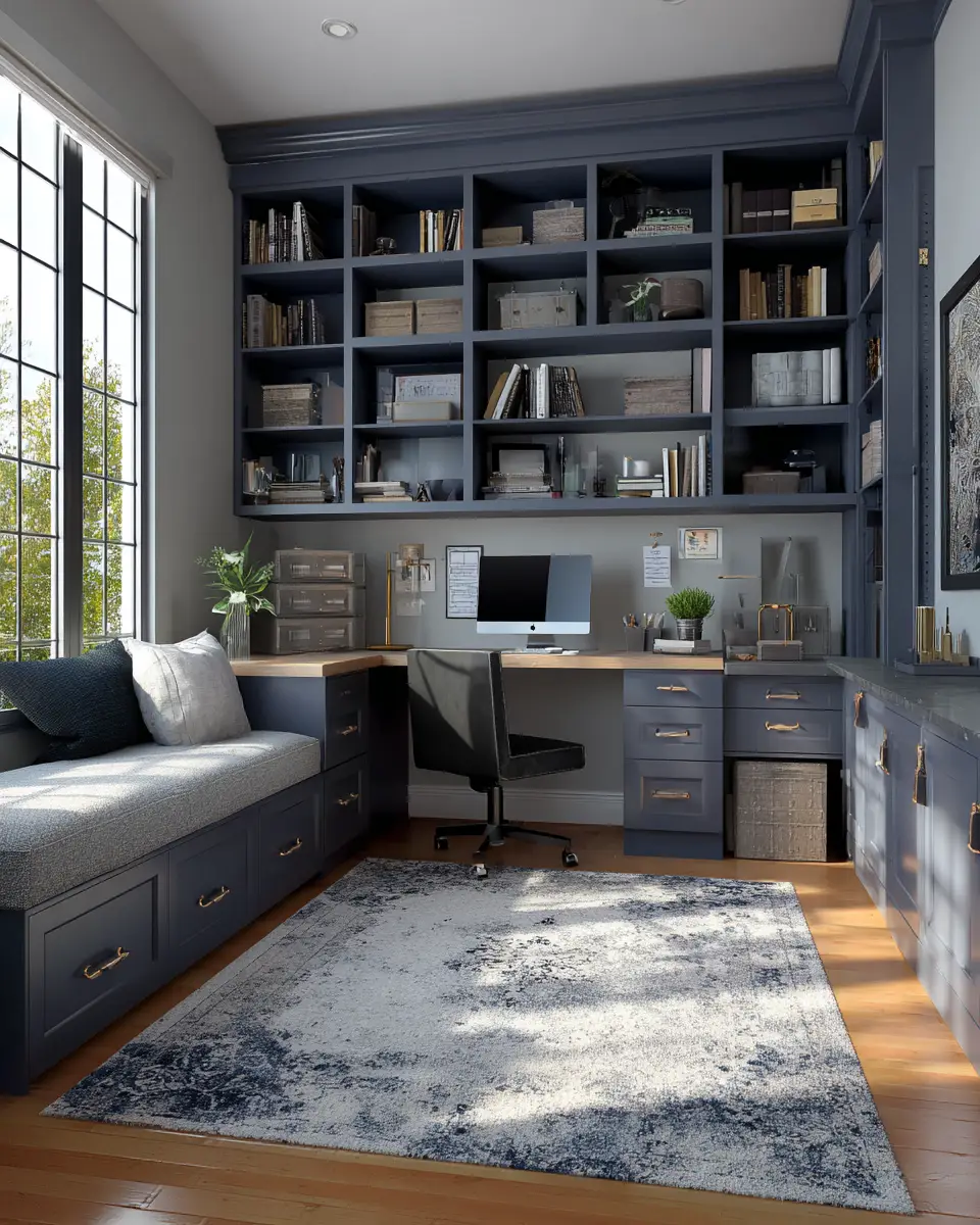 Blue Transitional Home Office Decor Ideas