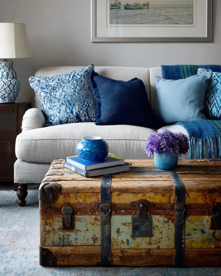 Blue Vintage Living Room Decor Ideas - Featured