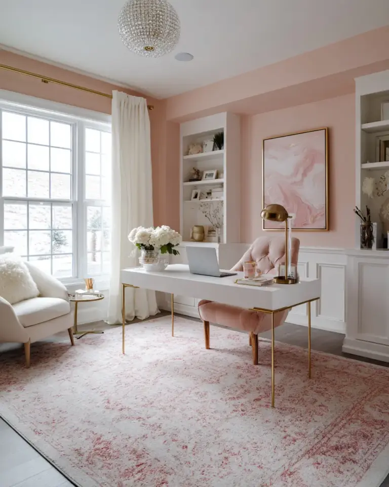 Blush Pink Classic Home Office Decor Ideas - Featured