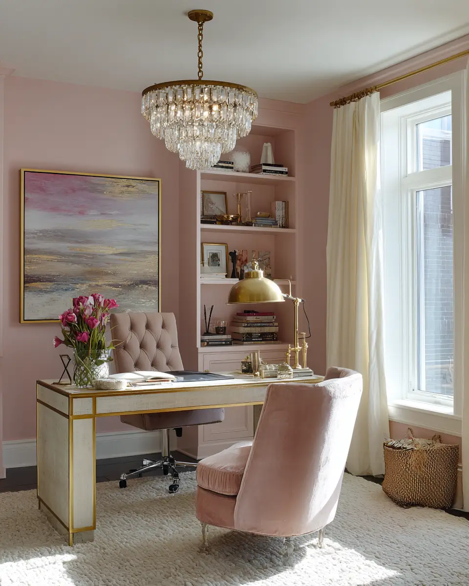 Blush Pink Classic Home Office Decor Ideas