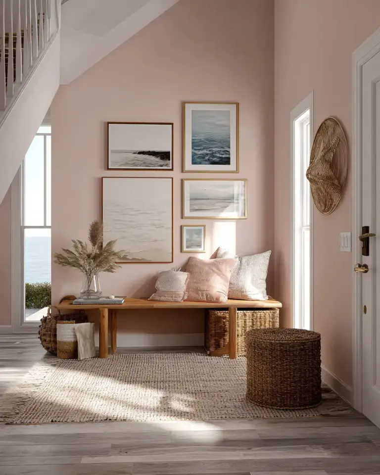 Blush Pink Coastal Entryway Decor Ideas - Featured