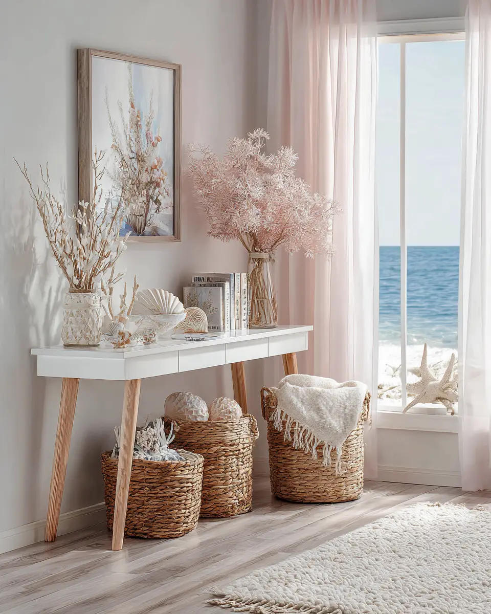Blush Pink Coastal Entryway Decor Ideas