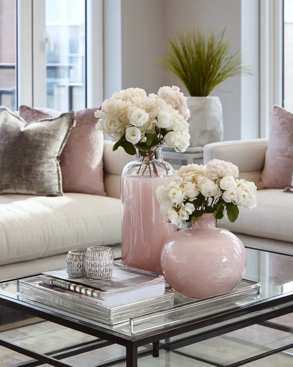 Blush Pink Contemporary Living Room Decor Ideas