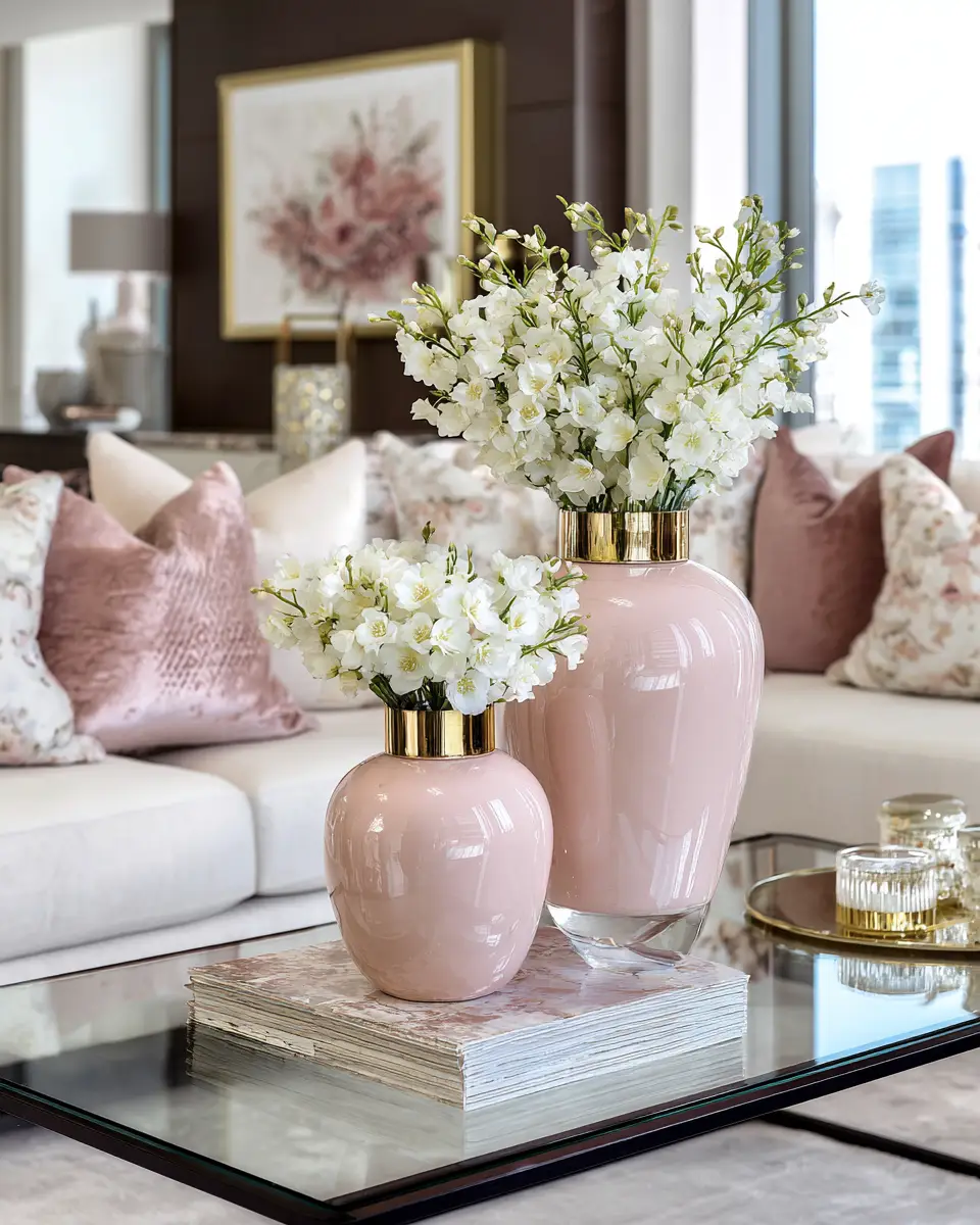 Blush Pink Contemporary Living Room Decor Ideas
